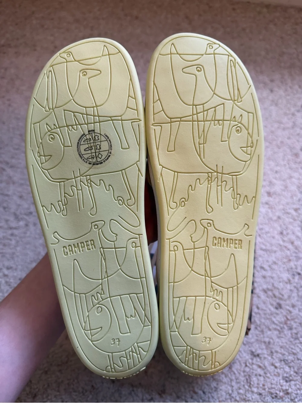 Camper TWINS Kids Butterfly Sandals Yellow Blue EU 37 US 5 Leather